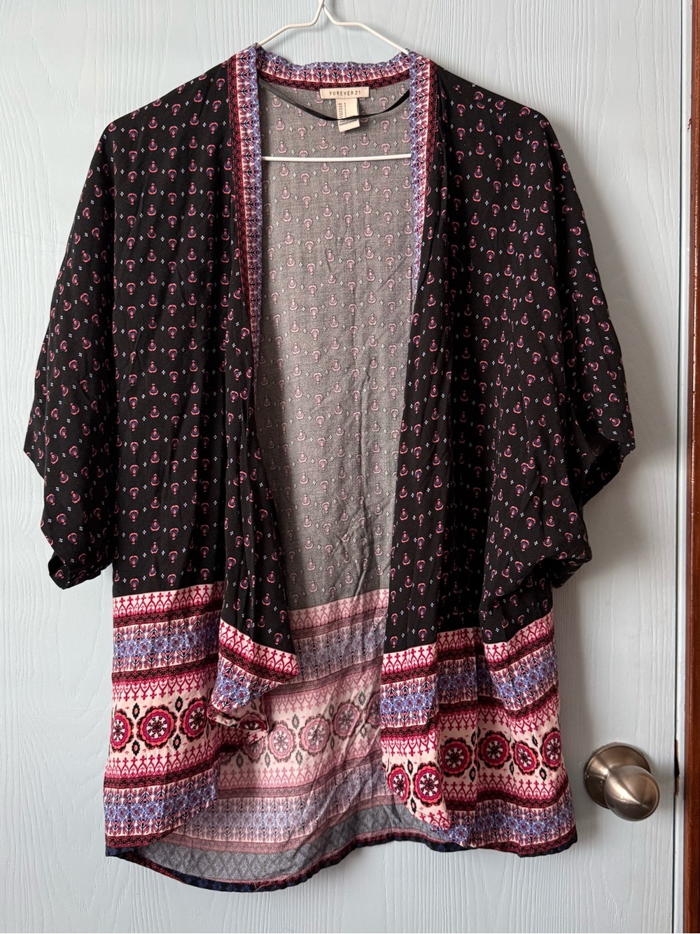Forever 21 Gray Kimono with Pink and Purple Border